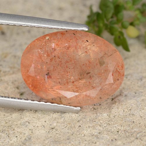 5.97ct طبيعي برتقالى محمر حجر الشمس, بيضوي, نصف شفاف