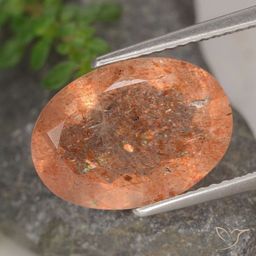 4.88ct طبيعي برتقالى محمر حجر الشمس, بيضوي, نصف شفاف