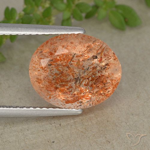 4.37ct طبيعي برتقالى محمر حجر الشمس, بيضوي, نصف شفاف