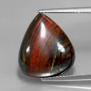Tiger's Eye Matrix طبيعي بلون متعدد الألوان، وزن ‎13.07‎ قيراط، شكل شكل الكمثرى، مقاس ‎16.8x14.9‎ مم