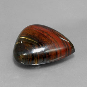 Tiger's Eye Matrix طبيعي بلون متعدد الألوان، وزن ‎13.07‎ قيراط، شكل شكل الكمثرى، مقاس ‎16.8x14.9‎ مم