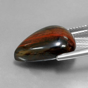 Tiger's Eye Matrix طبيعي بلون متعدد الألوان، وزن ‎13.07‎ قيراط، شكل شكل الكمثرى، مقاس ‎16.8x14.9‎ مم