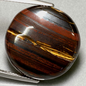 Tiger's Eye Matrix طبيعي بلون متعدد الألوان، وزن ‎31.63‎ قيراط، شكل دائري، مقاس ‎21.34‎ مم