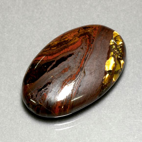 Tiger's Eye Matrix طبيعي بلون متعدد الألوان، وزن ‎35.49‎ قيراط، شكل بيضاوى، مقاس ‎29x18.6‎ مم