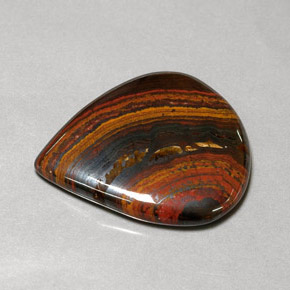 Tiger's Eye Matrix طبيعي بلون متعدد الألوان، وزن ‎37.44‎ قيراط، شكل شكل الكمثرى، مقاس ‎31x26.9‎ مم