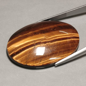 Tiger's Eye طبيعي بلون بني ذهبي، وزن ‎74.22‎ قيراط، شكل بيضاوى، مقاس ‎39.9x30‎ مم