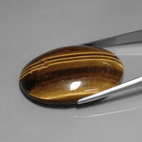Tiger's Eye طبيعي بلون بني ذهبي، وزن ‎76.92‎ قيراط، شكل بيضاوى، مقاس ‎40x29.9‎ مم