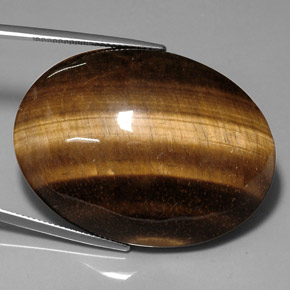 Tiger's Eye طبيعي بلون بني ذهبي، وزن ‎76.52‎ قيراط، شكل بيضاوى، مقاس ‎39.9x29.9‎ مم
