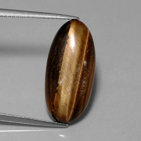 Tiger's Eye طبيعي بلون بني ذهبي، وزن ‎10.15‎ قيراط، شكل بيضاوى، مقاس ‎22.2x10.4‎ مم