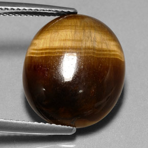 Tiger's Eye طبيعي بلون بني ذهبي، وزن ‎11.35‎ قيراط، شكل بيضاوى، مقاس ‎17.2x14.5‎ مم