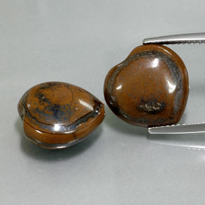 Tiger's Eye طبيعي بلون متعدد الألوان، وزن ‎‎ قيراط، شكل شكل القلب، مقاس ‎13.9x13.5‎ مم