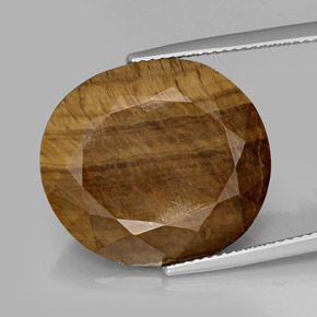 عين النمر ذهب البنى طبيعي، قصة بيضاوى، 16.94 قيراط، غير شفاف