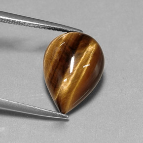 Tiger's Eye طبيعي بلون بني ذهبي، وزن ‎5.17‎ قيراط، شكل شكل الكمثرى، مقاس ‎14.2x10.2‎ مم