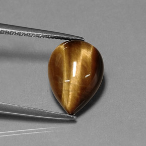 Tiger's Eye طبيعي بلون بني ذهبي، وزن ‎5.16‎ قيراط، شكل شكل الكمثرى، مقاس ‎13.9x10.1‎ مم