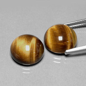 Tiger's Eye طبيعي بلون بني ذهبي، وزن ‎‎ قيراط، شكل دائري، مقاس ‎12.01‎ مم