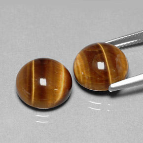 Tiger's Eye طبيعي بلون بني ذهبي، وزن ‎‎ قيراط، شكل دائري، مقاس ‎12.01‎ مم