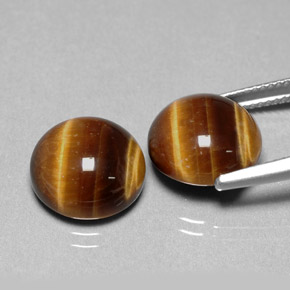 Tiger's Eye طبيعي بلون بني ذهبي، وزن ‎‎ قيراط، شكل دائري، مقاس ‎11.98‎ مم