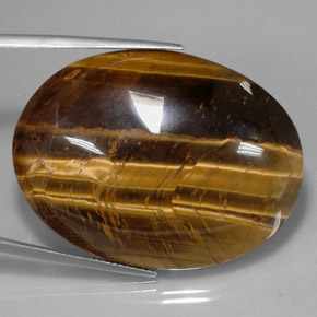 Tiger's Eye طبيعي بلون بني ذهبي، وزن ‎73.05‎ قيراط، شكل بيضاوى، مقاس ‎39.8x24.1‎ مم