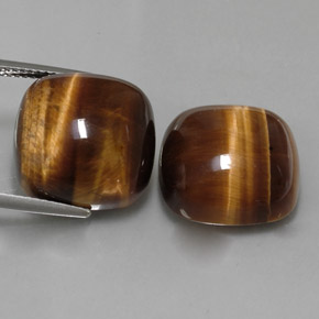 Tiger's Eye طبيعي بلون بني ذهبي، وزن ‎‎ قيراط، شكل قطع وسادة، مقاس ‎15.2x15.1‎ مم