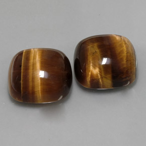 Tiger's Eye طبيعي بلون بني ذهبي، وزن ‎‎ قيراط، شكل قطع وسادة، مقاس ‎15.2x15.1‎ مم