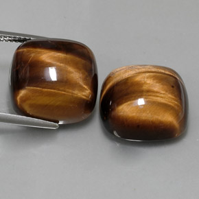 Tiger's Eye طبيعي بلون بني ذهبي، وزن ‎‎ قيراط، شكل قطع وسادة، مقاس ‎15.1x15.1‎ مم
