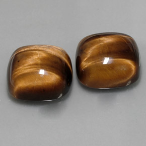 Tiger's Eye طبيعي بلون بني ذهبي، وزن ‎‎ قيراط، شكل قطع وسادة، مقاس ‎15.1x15.1‎ مم
