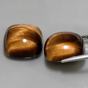 Tiger's Eye طبيعي بلون بني ذهبي، وزن ‎‎ قيراط، شكل قطع وسادة، مقاس ‎15.1x15.1‎ مم
