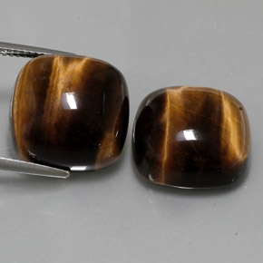 Tiger's Eye طبيعي بلون بني ذهبي، وزن ‎‎ قيراط، شكل قطع وسادة، مقاس ‎15.2x15.1‎ مم