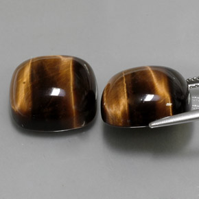 Tiger's Eye طبيعي بلون بني ذهبي، وزن ‎‎ قيراط، شكل قطع وسادة، مقاس ‎15.2x15.1‎ مم
