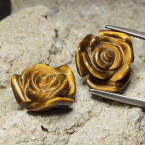 Tiger's Eye طبيعي بلون بني ذهبي، وزن ‎20.93‎ قيراط، شكل قطع زهرة، مقاس ‎15.5x15.4‎ مم
