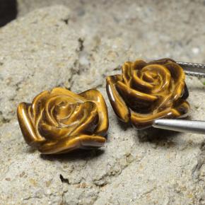 Tiger's Eye طبيعي بلون بني ذهبي، وزن ‎20.93‎ قيراط، شكل قطع زهرة، مقاس ‎15.5x15.4‎ مم