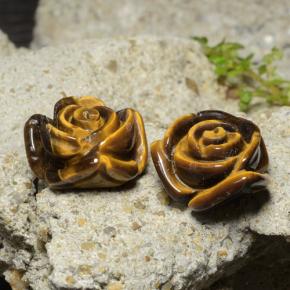 Tiger's Eye طبيعي بلون بني ذهبي، وزن ‎25.22‎ قيراط، شكل قطع زهرة، مقاس ‎16x15‎ مم