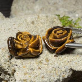 Tiger's Eye طبيعي بلون بني ذهبي، وزن ‎25.22‎ قيراط، شكل قطع زهرة، مقاس ‎16x15‎ مم