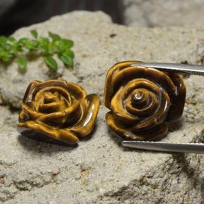 Tiger's Eye طبيعي بلون بنى متوسط، وزن ‎23.82‎ قيراط، شكل قطع زهرة، مقاس ‎15.7x15.3‎ مم