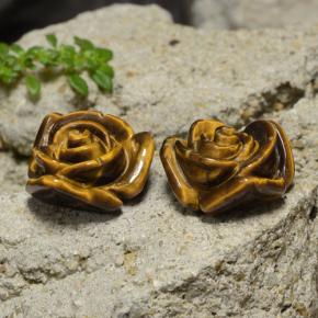 Tiger's Eye طبيعي بلون بنى متوسط، وزن ‎23.82‎ قيراط، شكل قطع زهرة، مقاس ‎15.7x15.3‎ مم
