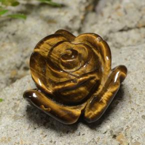 Tiger's Eye طبيعي بلون بني ذهبي، وزن ‎12.02‎ قيراط، شكل قطع زهرة، مقاس ‎15.3x15.2‎ مم