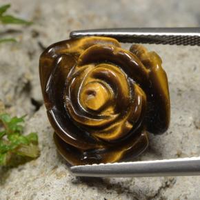 Tiger's Eye طبيعي بلون بني ذهبي، وزن ‎13.26‎ قيراط، شكل قطع زهرة، مقاس ‎16.5x16.1‎ مم