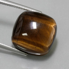 Tiger's Eye طبيعي بلون بني ذهبي، وزن ‎13.79‎ قيراط، شكل قطع وسادة، مقاس ‎15.1x15.1‎ مم