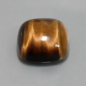 Tiger's Eye طبيعي بلون بني ذهبي، وزن ‎13.79‎ قيراط، شكل قطع وسادة، مقاس ‎15.1x15.1‎ مم
