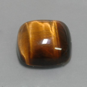 Tiger's Eye طبيعي بلون بني ذهبي، وزن ‎13.02‎ قيراط، شكل قطع وسادة، مقاس ‎15.1x15.1‎ مم