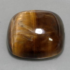 Tiger's Eye طبيعي بلون بني ذهبي، وزن ‎27.19‎ قيراط، شكل قطع وسادة، مقاس ‎19.9x19.9‎ مم