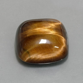 Tiger's Eye طبيعي بلون بني ذهبي، وزن ‎13.38‎ قيراط، شكل قطع وسادة، مقاس ‎15.4x15.3‎ مم