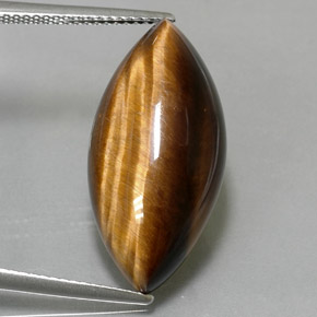 Tiger's Eye طبيعي بلون بني ذهبي، وزن ‎12.55‎ قيراط، شكل ماركيز، مقاس ‎24.4x11.8‎ مم