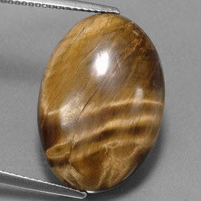 Tiger's Eye طبيعي بلون بني ذهبي، وزن ‎17.34‎ قيراط، شكل بيضاوى، مقاس ‎22.6x15.6‎ مم