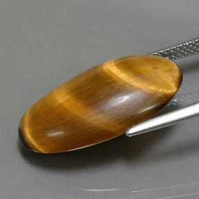 Tiger's Eye طبيعي بلون بني ذهبي، وزن ‎11.94‎ قيراط، شكل بيضاوى، مقاس ‎22.3x13.3‎ مم
