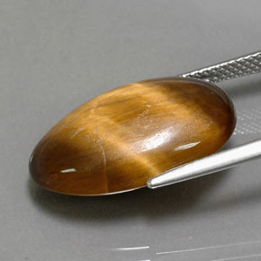 Tiger's Eye طبيعي بلون بني ذهبي، وزن ‎13.32‎ قيراط، شكل بيضاوى، مقاس ‎20.8x13.8‎ مم
