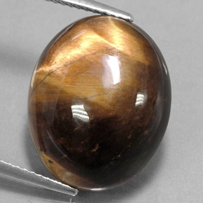 Tiger's Eye طبيعي بلون بني ذهبي، وزن ‎15.02‎ قيراط، شكل بيضاوى، مقاس ‎18.6x15‎ مم