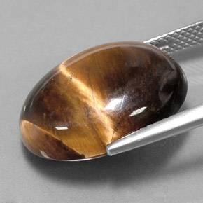 Tiger's Eye طبيعي بلون بني ذهبي، وزن ‎15.02‎ قيراط، شكل بيضاوى، مقاس ‎18.6x15‎ مم