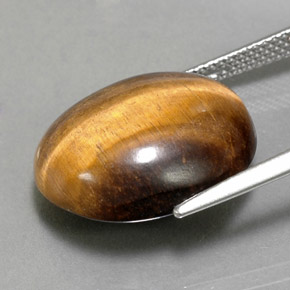Tiger's Eye طبيعي بلون بني ذهبي، وزن ‎14.18‎ قيراط، شكل بيضاوى، مقاس ‎17.9x15.3‎ مم