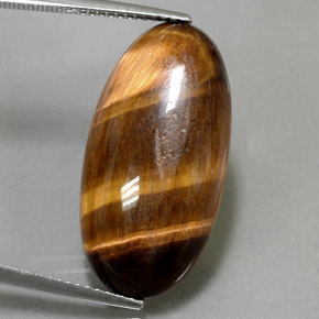 Tiger's Eye طبيعي بلون بني ذهبي، وزن ‎13.84‎ قيراط، شكل بيضاوى، مقاس ‎25.4x13‎ مم